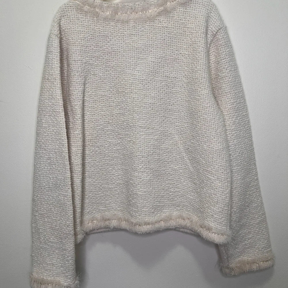 Zara Girls Cream Bouclé Knit Cardigan Jacket 6/7 Chanel Inspired